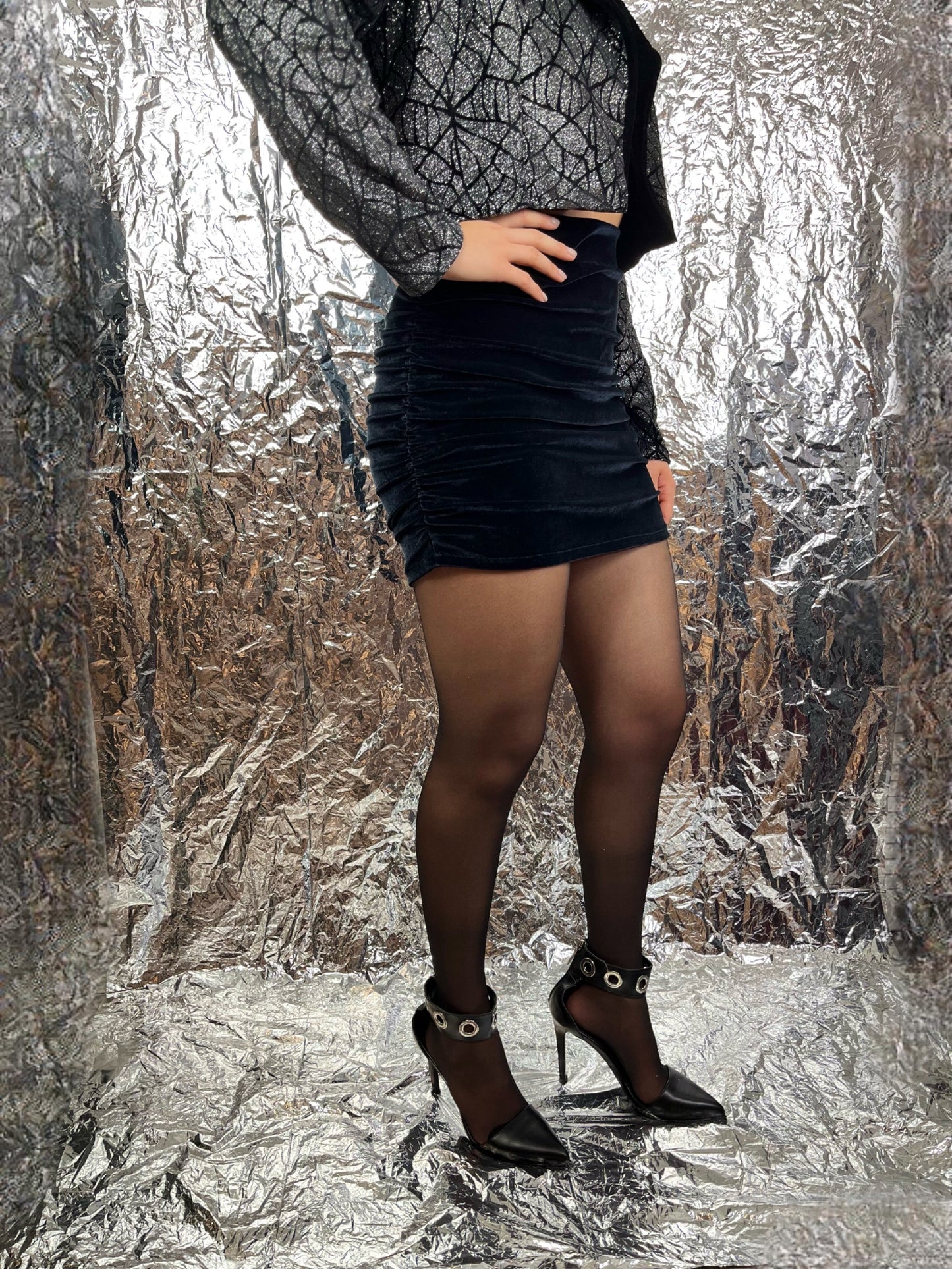 Velour mini skirt
