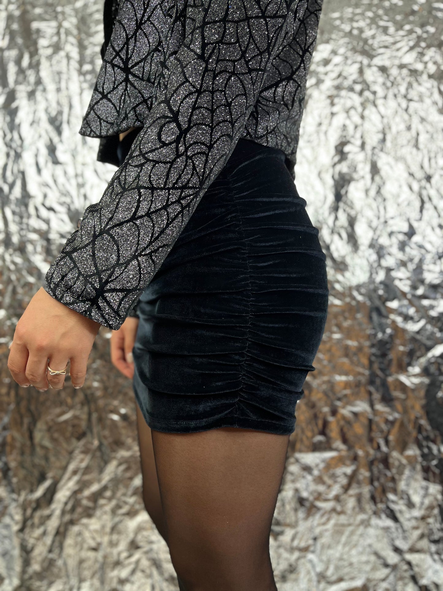 Velour mini skirt